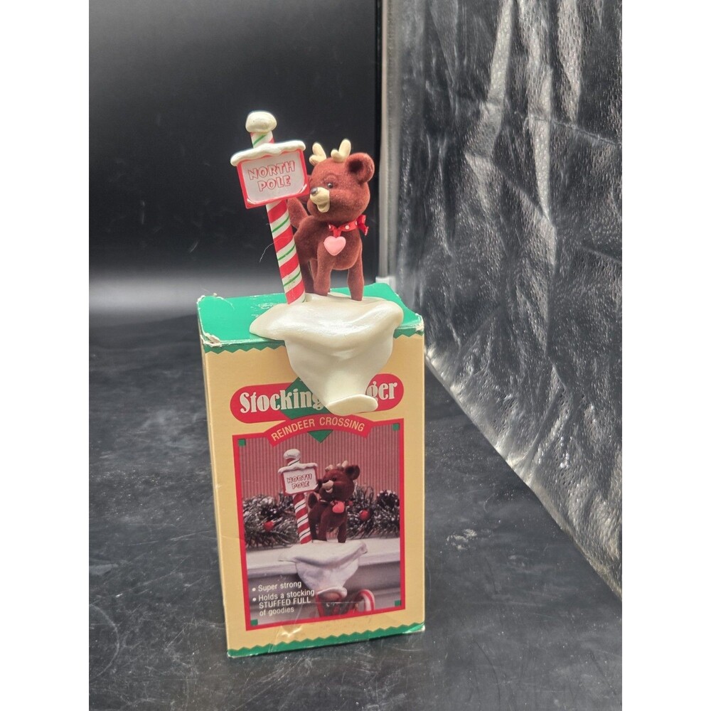 Vintage Hallmark Christmas Stocking Hanger Reindeer Crossing w/ Box 1987 Rare